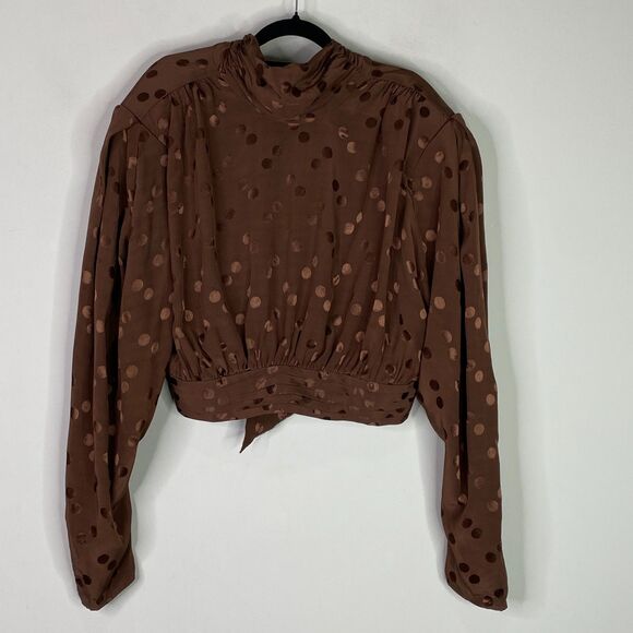 New LPA Revolve Cara Polka Dot Open Tie Back Long Sleeve Crop Top Womens Size XL - Picture 8 of 8